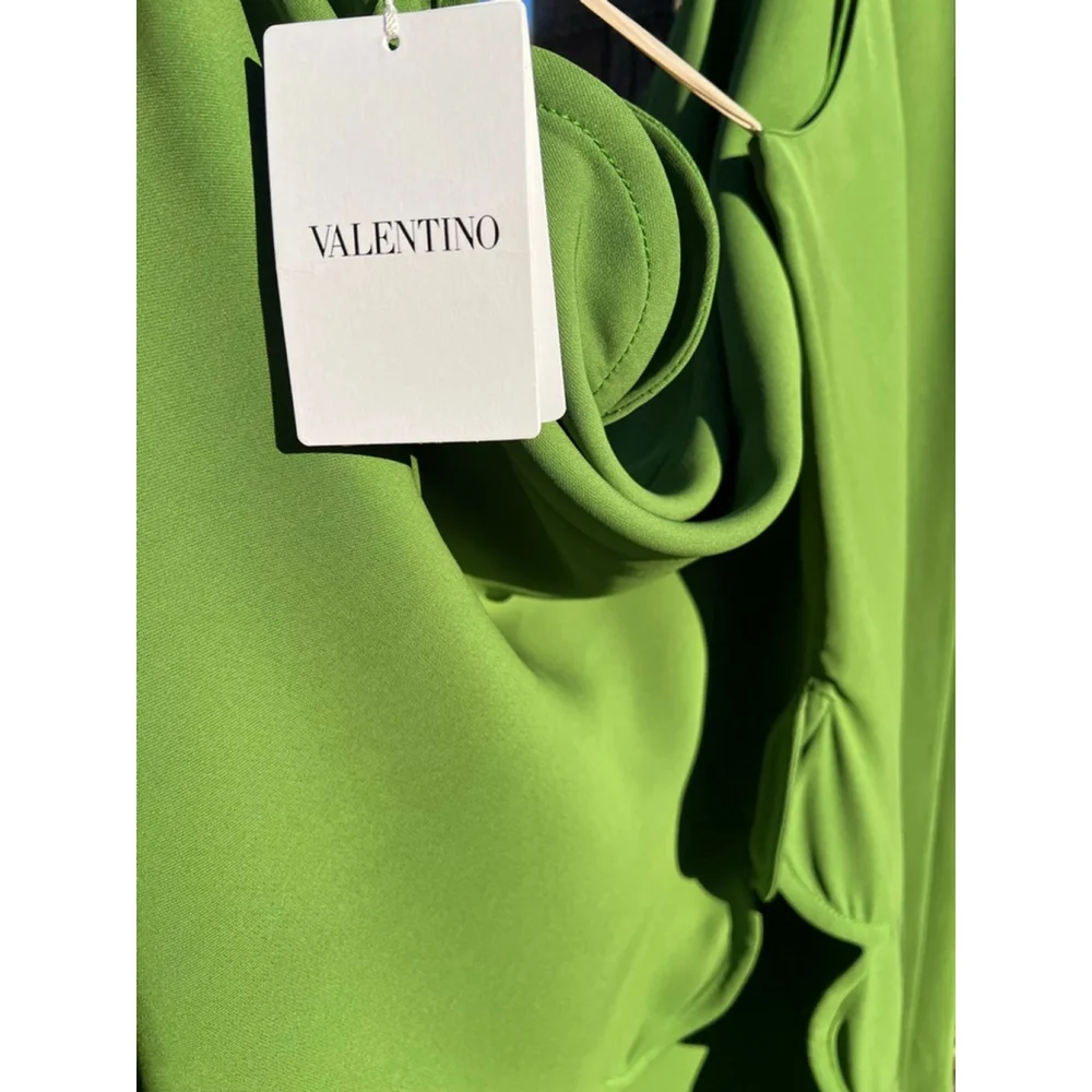 Valentino Dress NWT Onesleeve Scalloped Silk Crepe Gown Green Size 40 US 4 Small